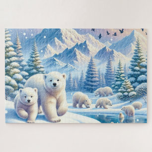 Polar Beren en Snowy Winter Scene Schilderen Legpuzzel