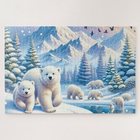 Polar Beren en Snowy Winter Scene Schilderen Legpuzzel (Horizontaal)