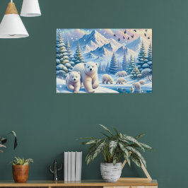 Polar Beren en Snowy Winter Scene Schilderen Poster