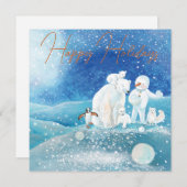 Polar Beren, Fox, Penguin & Sneeuwman Happy Feestdagenkaart (Voorkant / Achterkant)