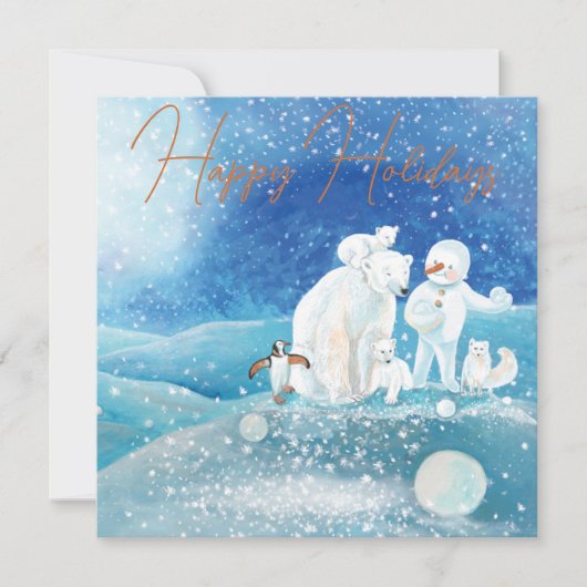 Polar Beren, Fox, Penguin & Sneeuwman Happy Feestdagenkaart (Voorkant)