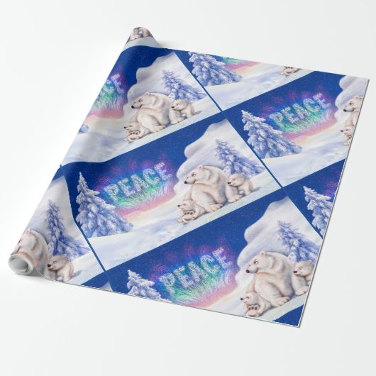 Polar beren PEACE kerstinpakpapier Cadeaupapier (Uitgerold)