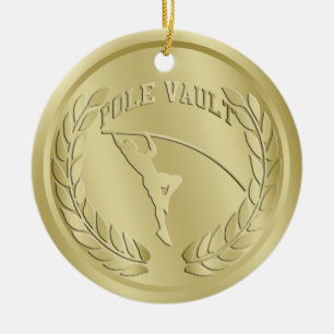 Pole Vault Gold Toned Medal Ornament