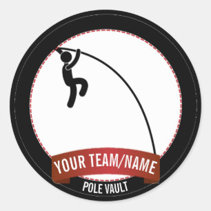 Pole Vault zwart wit en rood Gepersonaliseerd Ronde Sticker