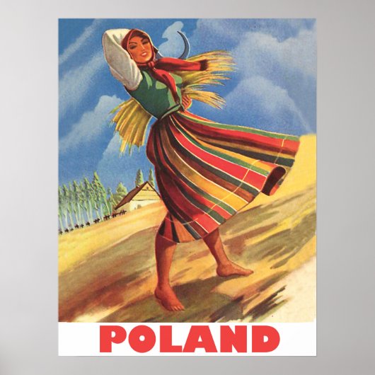 Polen, dorpsvrouw in het veld poster (Voorkant)
