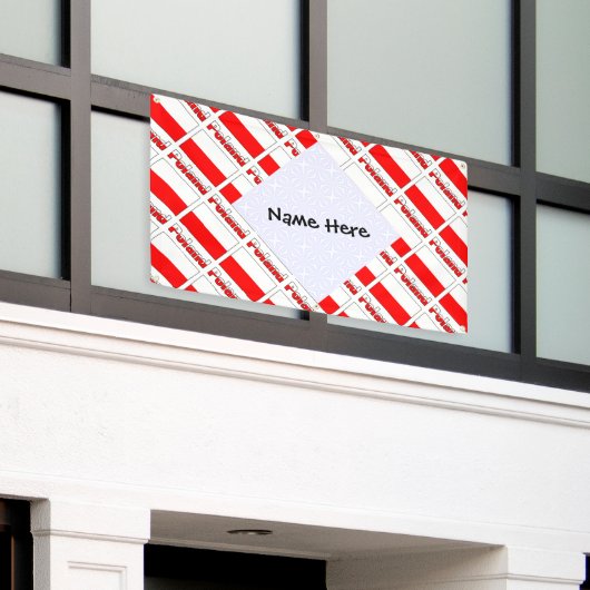 Polen Poolse vlag betegelde zwarte personalisatie Spandoek (Buitenkant Gebouw)