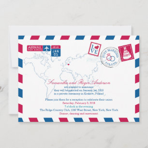 POLEN Rood Blauw Luchtpost Huwelijkspost Kaart