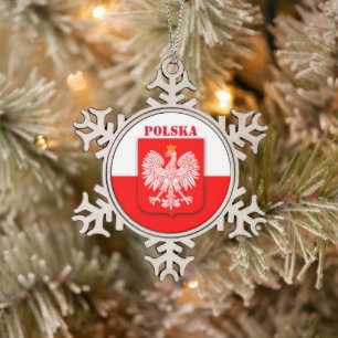 Polen Vlaggenembleem Erfgoed Patriottisch Polska Tin Sneeuwvlok Ornament