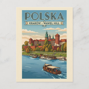 Polen Wawel Koninklijk Kasteel Illustratie Reis Ku Briefkaart
