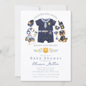 Police Baby Shower Invitation Blue Stripe (Devant)