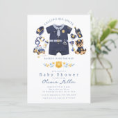 Police Baby Shower Invitation Blue Stripe (Debout devant)