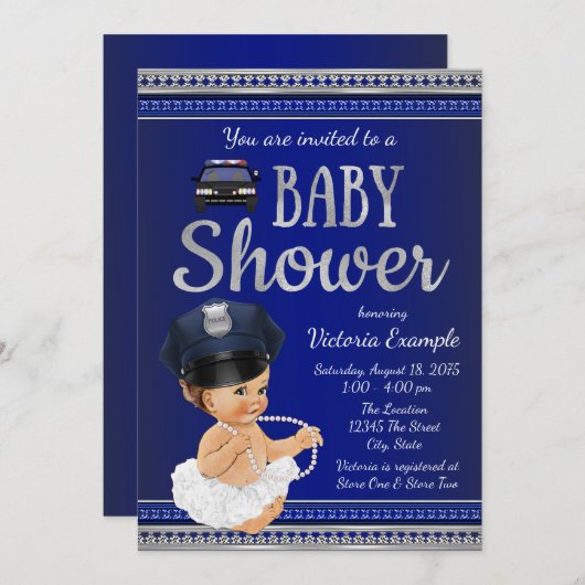 Police Bébé Douche Invitations Fille Police (Devant / Derrière)