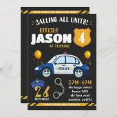 Police Black Invitation for Birthday Party Cops (Devant / Derrière)