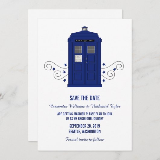 Police Box Save the Date Invitation v3 (Devant / Derrière)