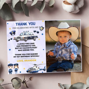 Police Boy Birthday Party Photo Carte de remerciem