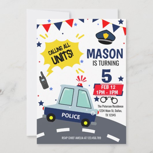 Police Cop Policeman Invitation de fête d'annivers (Devant)