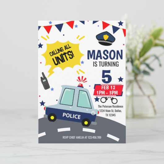 Police Cop Policeman Invitation de fête d'annivers (Debout devant)
