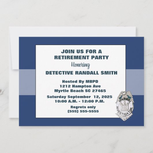 Police Detective Retirement Bleu Invitation (Devant)