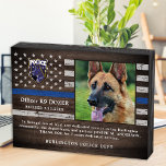 Police K9 Chien Agent d'application de la loi Retr<br><div class="desc">Honorer votre meilleur partenaire et chien de police pour ses années de service dévouées avec cette plaque de reconnaissance photo de retrait de chien de police de la Ligne Bleue Mince. Personnalisez avec la photo, le nom, le message personnel, les dates de service et les années de service de votre...</div>