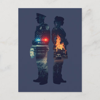 Police Officer and Nurse Couple Silhouette Briefkaart