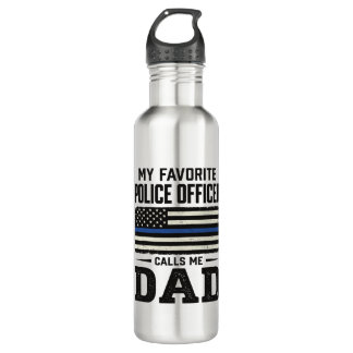 Police Officer Dad Vintage Flag Shirt Design_1 Waterfles