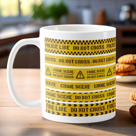 Police scène de crime jaune rayures café tasse