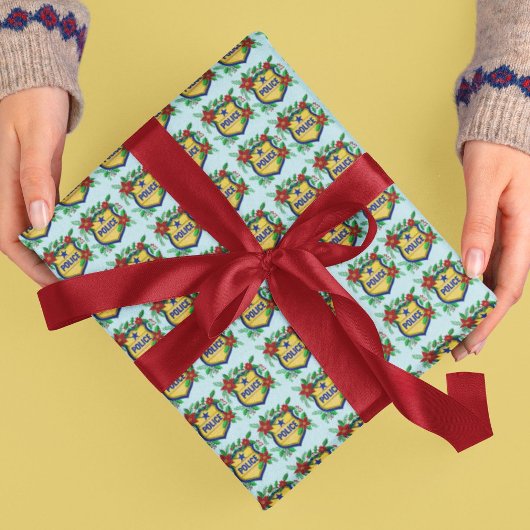 Police Shield with Poinsettia Christmas Cadeaupapier