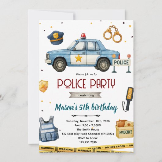 Police theme birthday party invitation (Devant)