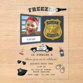 Police Themed Policeman Cop Badge Photo Birthday Acryl Uitnodigingen (Voorkant)