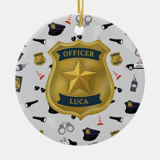 Police Themed Policeman Cop Officer Name Keramisch Ornament (Voorkant)