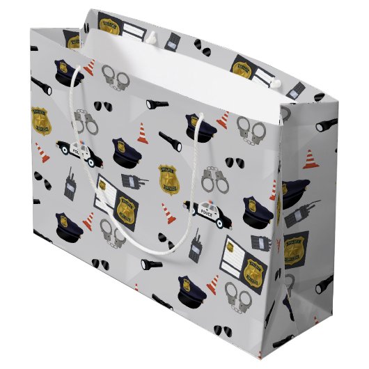 Police Themed Policeman Cop Pattern Groot Cadeauzakje (Achterkant Gekanteld)