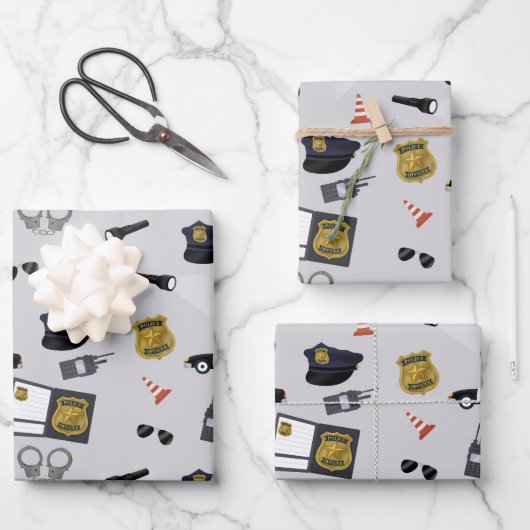 Police Themed Policeman Cop Pattern Inpakpapier Vel (Voorkant)