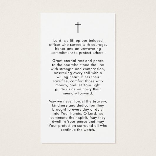 Police Thin Blue Line Flag Funeral Prayer Card (Dos)
