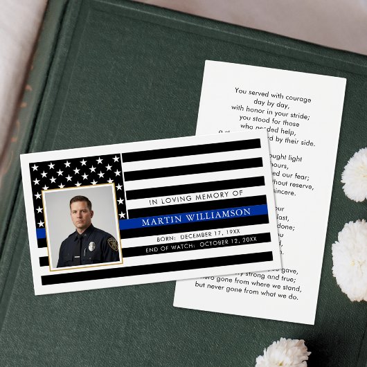 Police Thin Blue Line Photo Sympathy Prayer Card