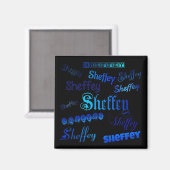 Polices Sheffey - Bleu sur aimant noir (Recto/Verso)
