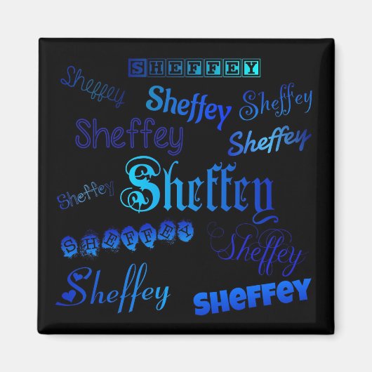 Polices Sheffey - Bleu sur aimant noir (Devant)