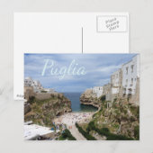 Polignano a Mare City strand, Puglia text briefkaa Briefkaart (Voorkant / Achterkant)
