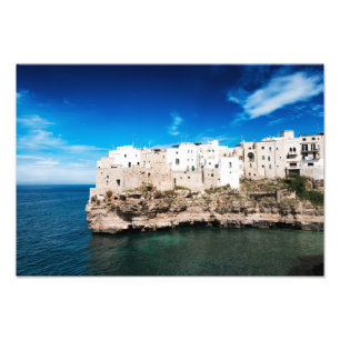 Polignano a Mare-huizen op een klif in Puglia Foto Afdruk