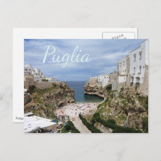 Polignano a Mare ville plage, Puglia texte carte p (Devant / Derrière)