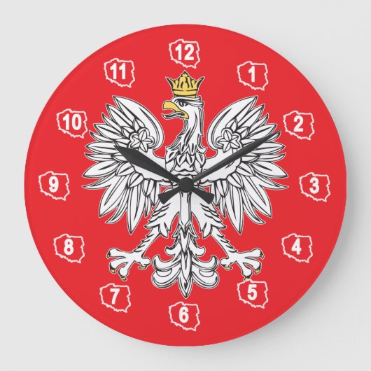 Polish Eagle With Gold Crown Wall Clock Grote Klok (Voorkant)