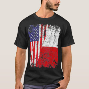 POLISH ROOTS Half-American Flag USA POLAND FLAG T-shirt