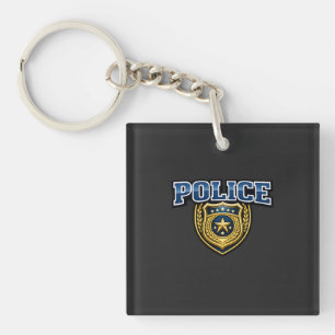 Politie Badge Vetgedrukte Tekst Ontwerp Sleutelhanger