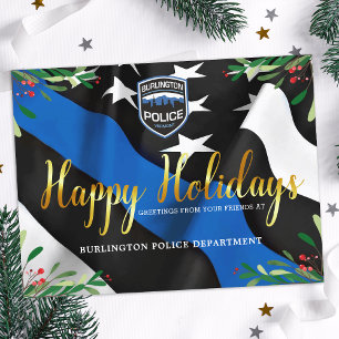 Politie Department Dunne Blauwe lijn Kerstmis Feestdagenkaart