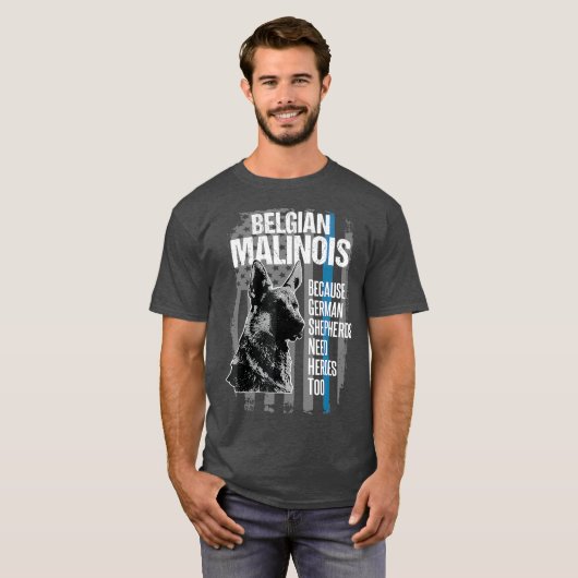 Politie Dog Malinois T shirt Funny K9 Thin Blue (Voorkant volledig)