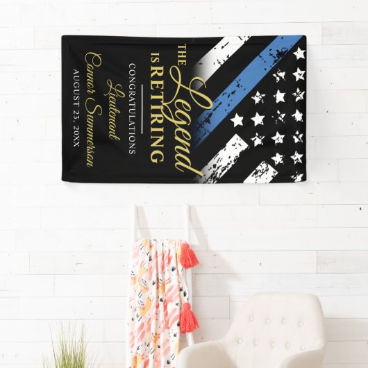 Politie Dunne Blauwe Lijn Pensioenpartij Welkom Spandoek (Insitu)