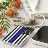 politie dunne blauwe lijn vlag vs verenigde staten sleutelhanger (Voorkant Rechts)