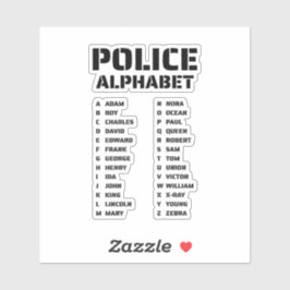 Politie fonetische alfabet gids sticker