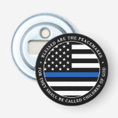 Politie is de blauwe lijn van de Peacemakers Button Flesopener (Voorkant)