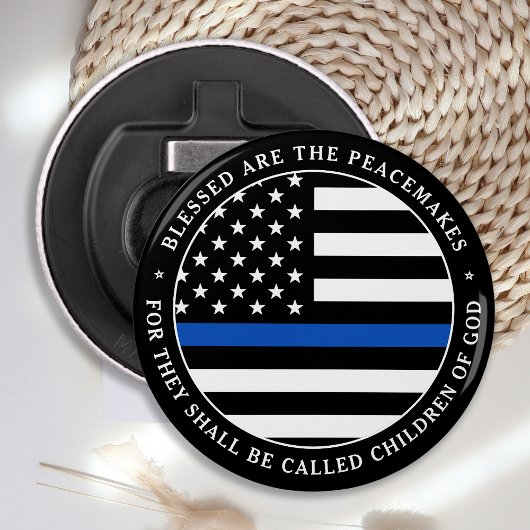 Politie is de blauwe lijn van de Peacemakers Button Flesopener