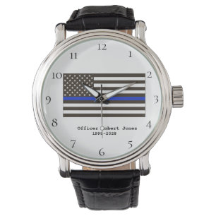 *~* Politie Man functionaris Thin Blue Line Vlag M Horloge